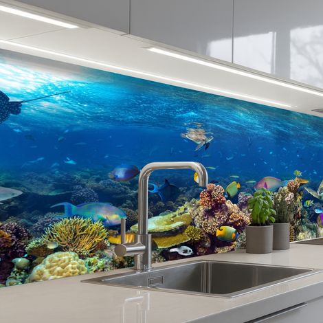 SCHIENALI CUCINA Paesaggio subacqueo - Pesce - Tartaruga - Blu 250x80 cm (1/5)