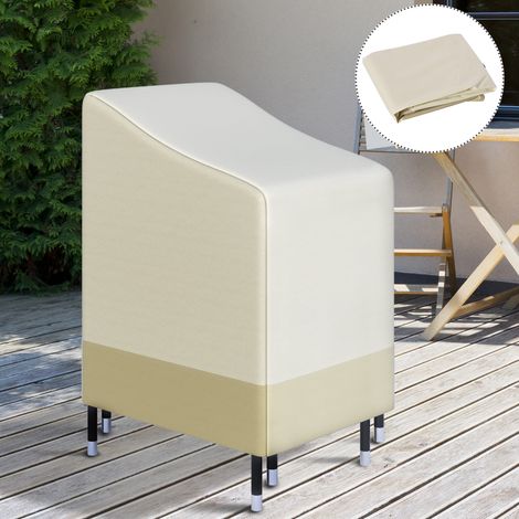 Funda protectora Outsunny para sillas de jardín apilables, lona impermeable, 90 cm de largo x 70 cm de ancho x 115 cm de alto, tejido Oxford 600D de alta densidad, color beige/café.