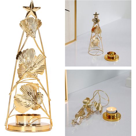 Support de bougies arbre de Noël avec feuilles d'abricot dorées et fer, taille 22x7.2cm / 8.7x2.8in (1/5)