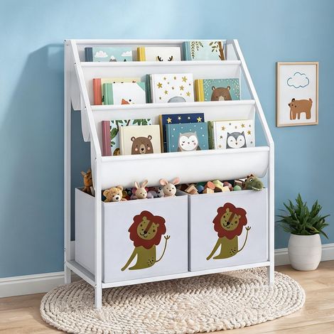 Bibliothèque enfant 4 niveaux blanc métal et bois 60 x 30 x 76 cm (1/5)