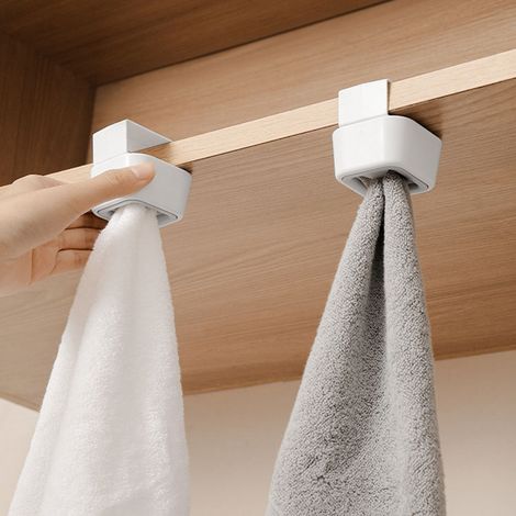 Butée de serviette de salle de bain, sans perçage, polyvalente, durable, avec crochet de poussée pour fixation murale et de cuisine. (1/5)