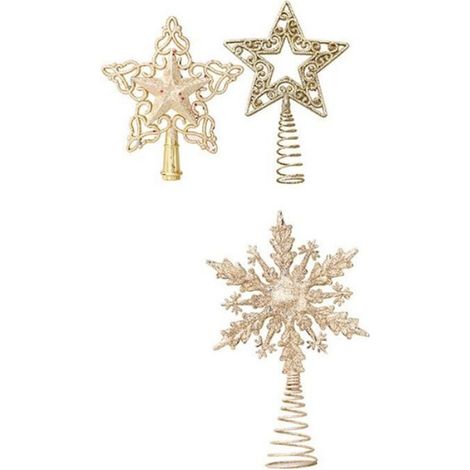 Étoile Pour Sapin De Noël - Flocon De Neige - Doré - Plastique - 3 Pièces (1/5)