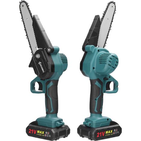 Scie d'élagage électrique portable 21 V 15 cm (6 pouces) rechargeable, petite tronçonneuse pour fendre le bois, outil de travail du bois à une main pour jardin et verger. Coupe-branches (1/3)