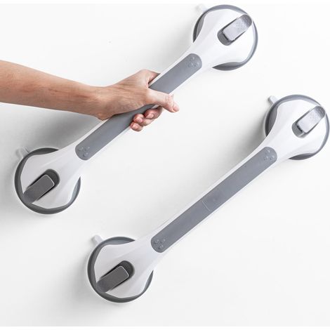 Succion Poignée Ventouse Lot de 2, 43 CM Douche Barre d'appui pour Baignoire, 110 KG Poignées de Sécurité pour Salle De Bain, Seniors, Personnes Âgées, Barre de Maintien Amovible, Gris (1/5)