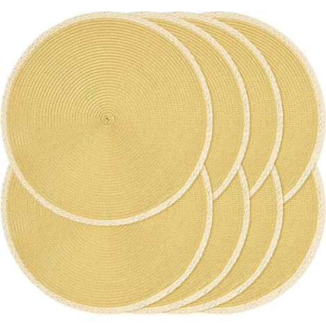 Lot de 8 sets de table ronds tressés, 38,1 cm, sets de table tissés, antidérapants, lavables, bords fins, pour décor de table de cuisine/salle à manger (Jaune Gingembre, 8)'01 Jaune Gingembre 8 pcs'01