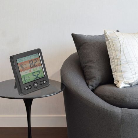 TS-6211 Innenthermometer und Hygrometer, großes Display, Wand- oder Standmontage, Wecker, hochpräzises digitales elektronisches Thermometer, Schwarz (1/5)