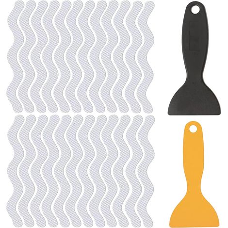 24 autocollants pour baignoire, bandes antidérapantes, douche avec 2 lames grattoir, autocollants antidérapants transparents, (1/5)