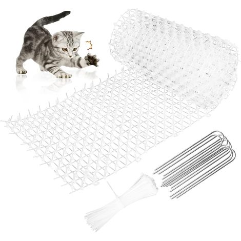 Anti-Chat avec Pointes, Grille Tapis Anti-Chat Anti-Chiens, Pointes Répulsif Dissuasif pour Chat Chien Animal, Pic Anti-Chat Anti-Chat avec Pointe pour Jardin, Clôtures, Canapé (Blanc) (1/5)