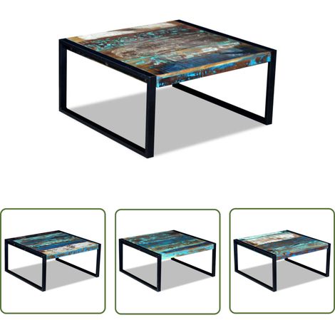 The Living Store Table basse Bois de récupération massif 80x80x40 cm - Table Basse Vintage - Table Basse Industrielle - Table Basse Design - Table Basse Rustique - Table Basse En Bois Recyclé (1/5)