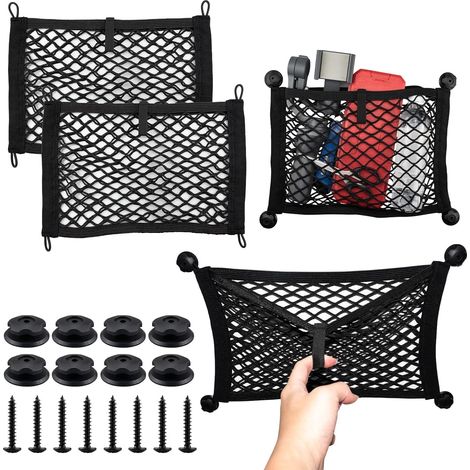 Filet de Rangement Camping Car 2 Pcs Elastique Voiture Rangement Poche Accessoires Motorhome Interieur avec 8 Pcs Vis De Fixation pour Intérieur de Voiture, Bateaux, Van,Maison 36.5 x 25 cm (1/5)