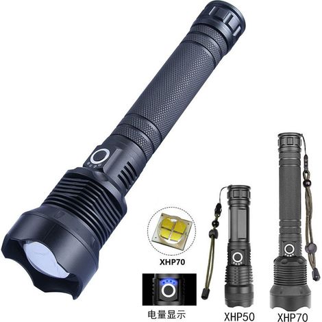Torche LED en Métal Deux Pièces, XHP50 Torche Étanche à Zoom Réglable Super Puissant - 16.6cm4cm3.3cm