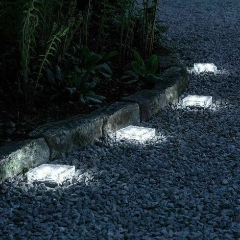 Lot de 4 pavés solaires en verre LED éclairage de chemin blanc large (1/5)