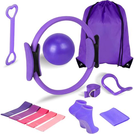 Kit Pilates Maison pour Femmes, 9 Pièces Set Anneau Pilates avec 32cm Magic Circle, 25cm Ballon de Pilates, Bandes Résistance, Kit Pilates Essentiel à Domicile pour Renforcez Raffermissement (1/5)