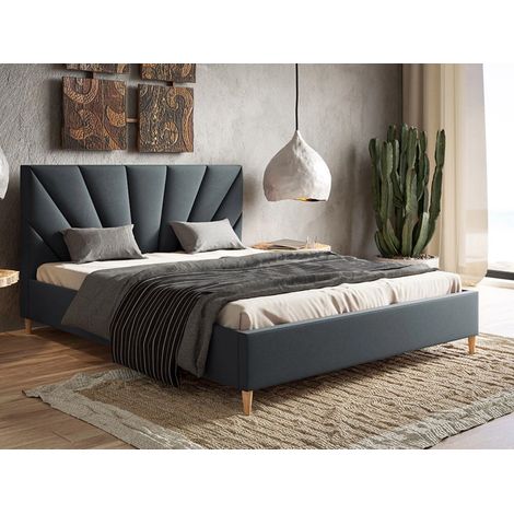 Lit capitonné avec tête de lit 180x200 velours gris Fuzi (1/5)