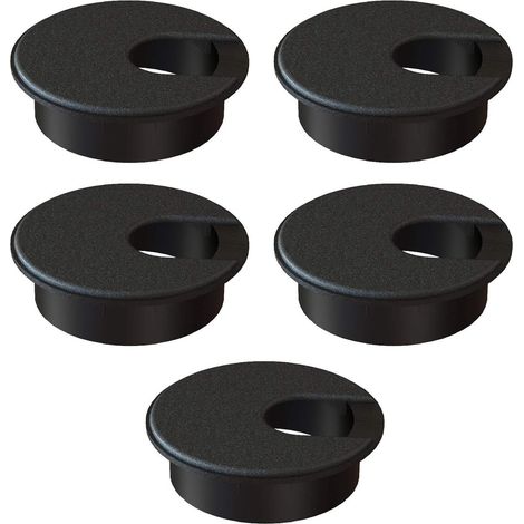 Passe-câbles de bureau, 50 mm (2 pouces), paquet de 5 - Passe-câbles en plastique ABS noir pour dissimuler proprement les câbles et les cordons dans les bureaux/comptoirs d'ordinateur. (1/5)