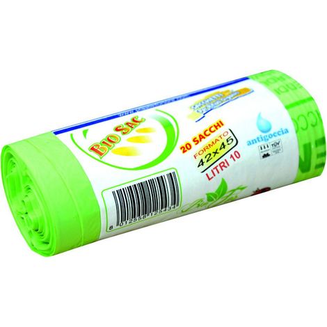 Sacco Pattumiera Biodegradabile E Compostabile - cm.42x45, rotolo pz.20