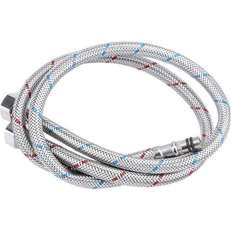 2 Pcs Tuyau D'alimentation D'eau En Acier Inoxydable Éclaté Preuve Rouge Et Bleu Rayé Robinet Connecteur Flexible Tressé Chaud Eau Froide Robinet Ligne Remplacement De Robinets Tuyaux(EU G3/8") (1/5)