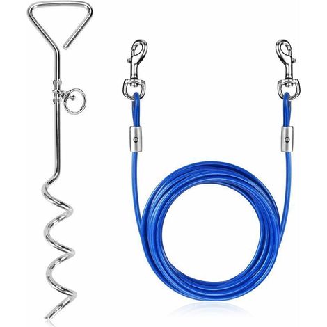 Piquets d'attache Chien Laisse d’Attache avec Ancrage Spirale, Câble d'attache pour Chien de 5M avec Piquet en Spirale de 40CM pour Chien jusqu'à 120 LB pour Jouer, Camper et Cour dans Le Sol,de DEBUN (1/5)