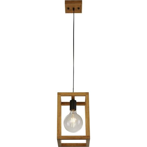 Suspension SQUARE 1L Cadre Bois Bambou E27 60w max larg 20cm hauteur 120cm (1/3)