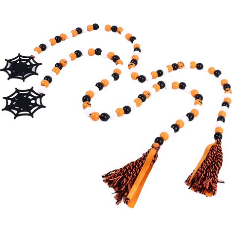 Deux décorations d'Halloween en perles, des couronnes de perles en bois rustiques et colorées, parfaites pour décorer les arbres et les murs. (1/5)