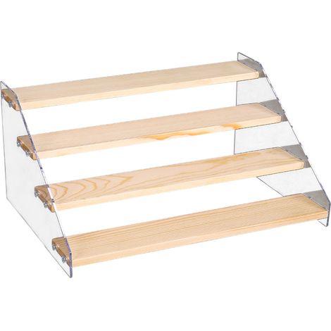 Présentoir à cupcakes en bois 4 niveaux 40 cm large panneaux acryliques latéraux support solide en bois grand présentoir (1/5)