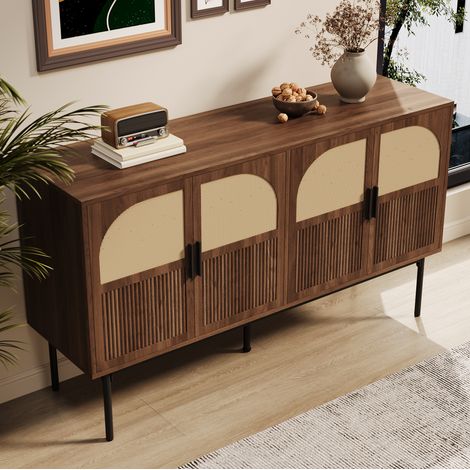 Sideboard mit 4 Türen 140 x 40 x 80 cm, MDF natur, schwarze Stahlfüße HAVRYA (1/5)