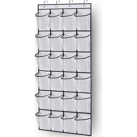 Schuhaufbewahrung zur Wandmontage über der Tür – 24 platzsparende Fächer, 3 integrierte Haken, weiß, 60 x 40 cm (1/5)