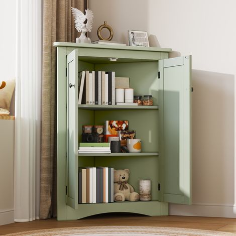 Grüner Eck-Badschrank, 2 Türen, 3 Ebenen, lackiertes MDF, 61,5 x 34,5 x 80 cm HAVRYA (1/5)