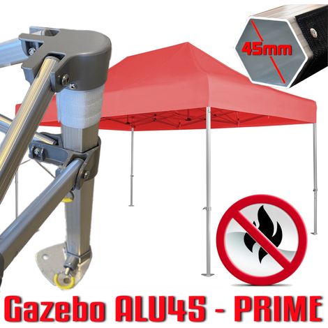 Gazebo 3x4,5 m rosso certificato IGNIFUGO SENZA laterali pieghevole alluminio piantone esagonale 45mm portatile estendibile richiudibile estensibile acciaio per fiere eventi stand chiosco tenda tendon (1/5)