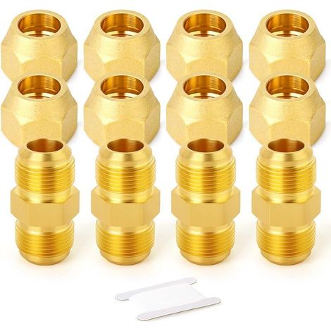 Paquete de 4 racores de tubo de latón metálico, media unión con tuerca abocinada, racores de tubería de 3/8" x 3/8" macho (1/5)