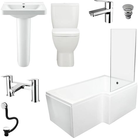 Complete Bathroom Suite L Shaped Shower Bath Inc Screen and Taps RIGHT HAND, Without End Panel