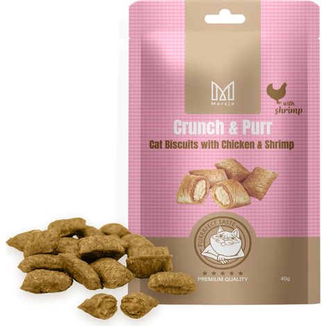 Premio para gatos - Crunch & Purr: Galletas de pollo y gambas Mersjo 40 g