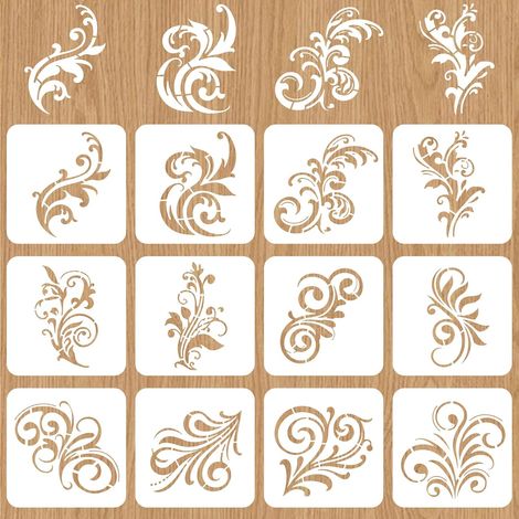 Lot de 12 pochoirs muraux réutilisables de 20 x 20 cm pour meubles en bois de ciment et décoration d'intérieur (1/5)