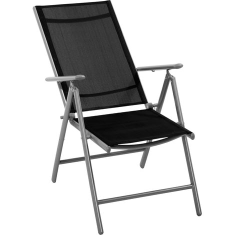 Klappbarer Gartenstuhl aus Aluminium und Textilene, 7-fach verstellbare Rückenlehne, Schwarz, 65 x 55 x 85–105 cm