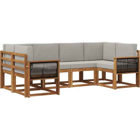 Outdoor Sofa Set 6 pcs Natural and Light Grey Solid Acacia Wood vidaXL (1/5)