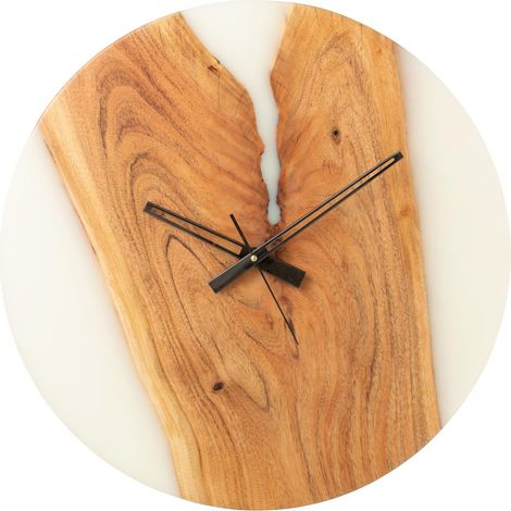Horloge Murale en Bois "Douglas" 55cm Naturel & Blanc