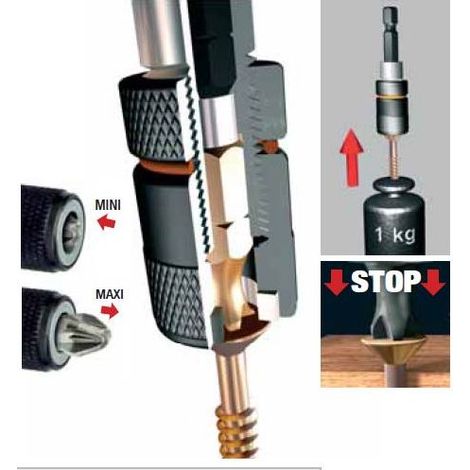 Diager – Porte-embout de visseuse pour embouts hexa 1/4" – Attachement DIN 3126 E 6,3 – Double aimants – Système réglable en profondeur – U634 (1/5)