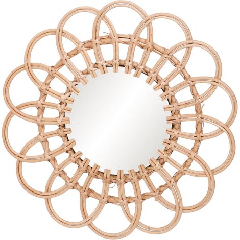 Specchio da parete decorativo floreale da 40 cm, specchio in palma naturale e alghe marine, elegante accessorio decorativo