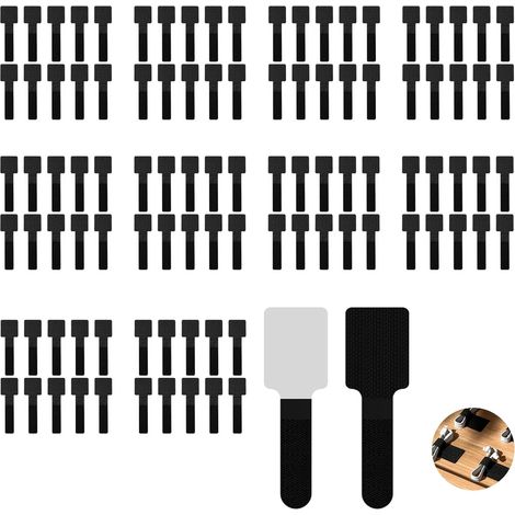 100 Pcs Attache Cable Adhesif Noir 30x90mm, Organisateur de Bureau Reutilisable, Serre Cable Management pour Rangement Fil Electrique, Passe Cable PC TV, Fixation Solide Sans Traces (1/5)