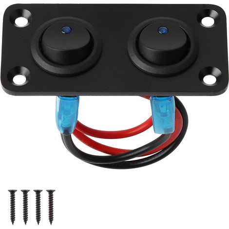 12V-24V-Schalttafel mit zwei blauen LED-Schaltern, 2-fach-Kippschalter (Ein/Aus), Gehäuse aus ABS-Aluminium.