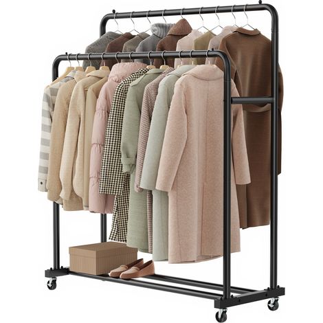 Portemanteau sur Roulettes, Portant à Vêtements Robuste, Charge 90 kg, Chambre, Noir