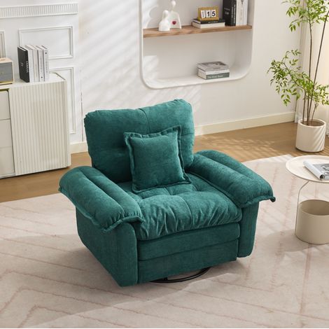 Sillón giratorio 360° verde de chenilla con cojín de apoyo y asiento amplio,116x84x96 cm (1/5)