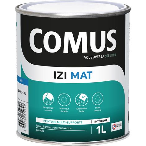 Comus – Peinture acrylique blanche 1L – Aspect mat – Résistante au lavage – Pour murs en plâtre et bois – Rendement 8 à 10 m²/L - MAT 1 L (1/4)