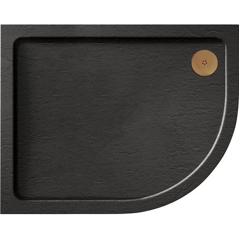 Aquadart Luxury Black Slate Effect Shower Tray - Brushed Brass Waste - Offset Quad - RH - 1200 x 800mm (1/2)