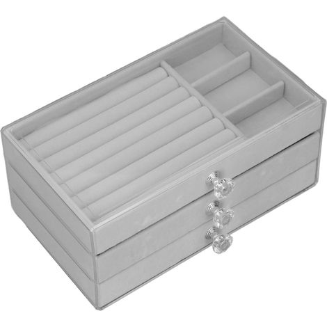 Organisateur de bijoux en acrylique, boîte de rangement à 3 tiroirs, présentoir transparent pour boucles d'oreilles et colliers, gris (1/5)