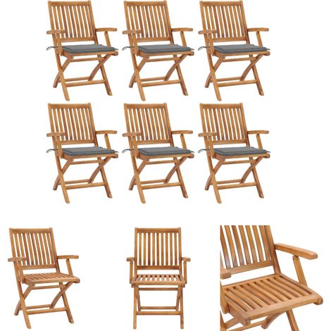 Holz Gartenstühle - vidaXL Klappbare Gartenstühle mit Kissen 6 Stk. Massivholz Teak - Gartenstühle mit Kissen (1/5)