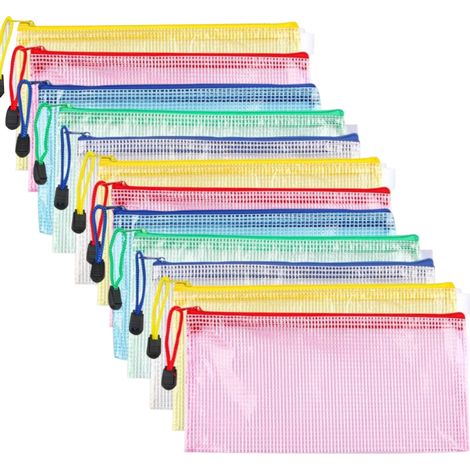 12Pcs Pochette Zippée A6, 5 Couleurs Pochette Document PVC Transparentes, Document Dossier, Pochette Plastique Mesh pour Bureau (1/4)
