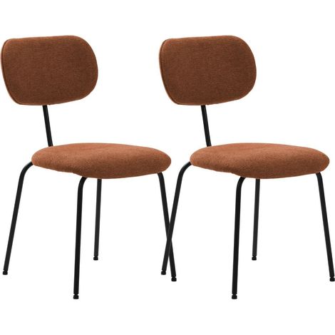 Lot de 2 chaises tissu maille douce brique arrière dossier bois pieds métal noir - DARLENE (1/5)