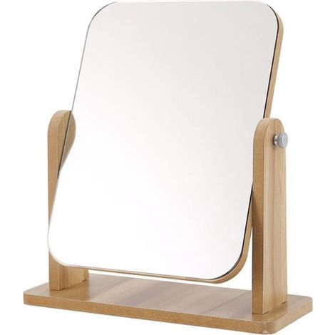 Miroir double de maquillage et rasage lot de 1 en bois avec support 18 x 13 x 21 cm couleur bois pour maquillage rasage et coiffure (1/4)