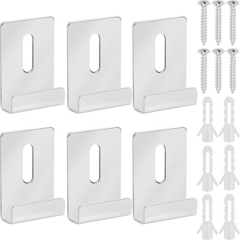 Lot de 6 clips de miroir en métal argenté avec vis, kit de fixation à large canal pour miroir, grands clips de support lourds, supports de miroir en métal pour montage mural sans cadre (1/5)